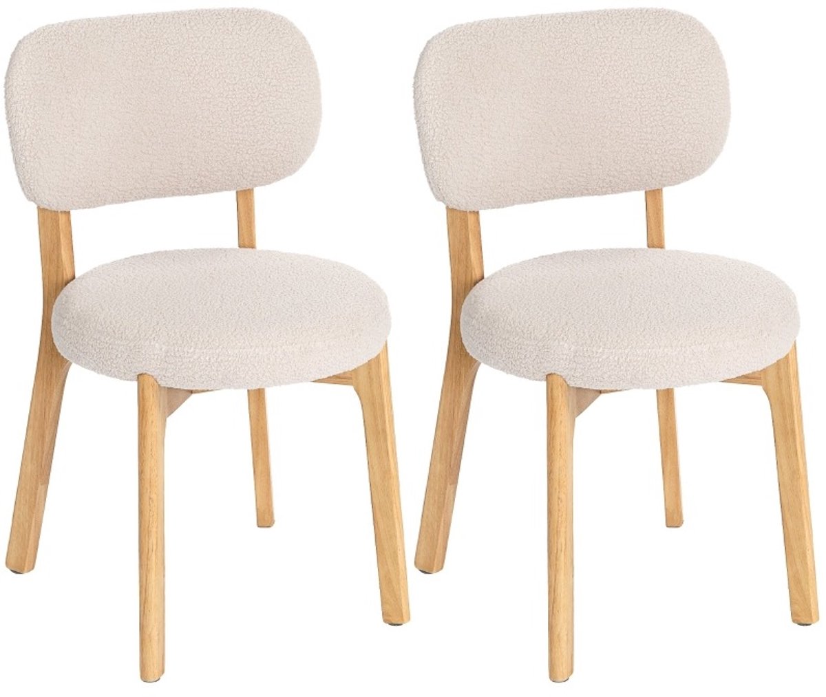 HAUSS SPOLE Eetkamerstoel - Bouclé Design - Set Van 2 - Met Gebogen Rugleuning En Houten Poten - Voor Eetkamer En Keuken - Crème
