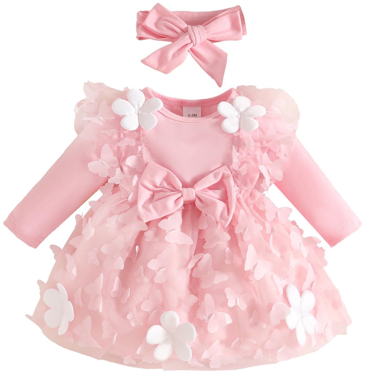 SnelShoppen - Geribbeld Jurkje voor Pasgeboren Meisjes met Bloemenprint en Schattig Strik Hoofdband - Zomer Outfit Rok Set 3-6 Maanden - Perfect voor