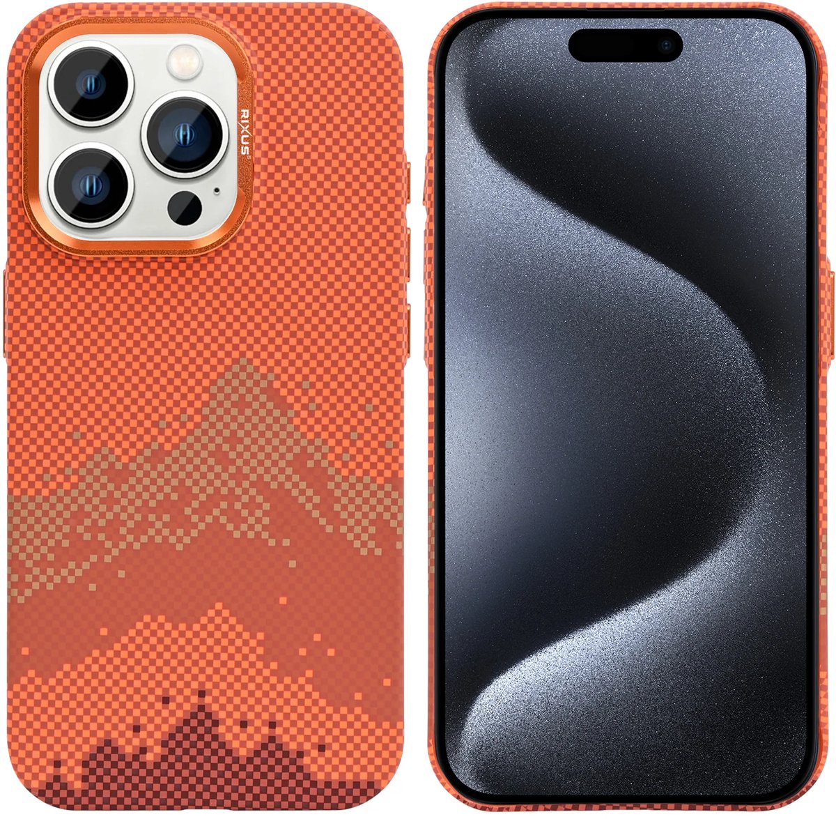 Rixus Alpine Ultra-Slim Case With MagSafe Compatible RXD081 For Apple iPhone 15 Pro Max Mountain Orange
