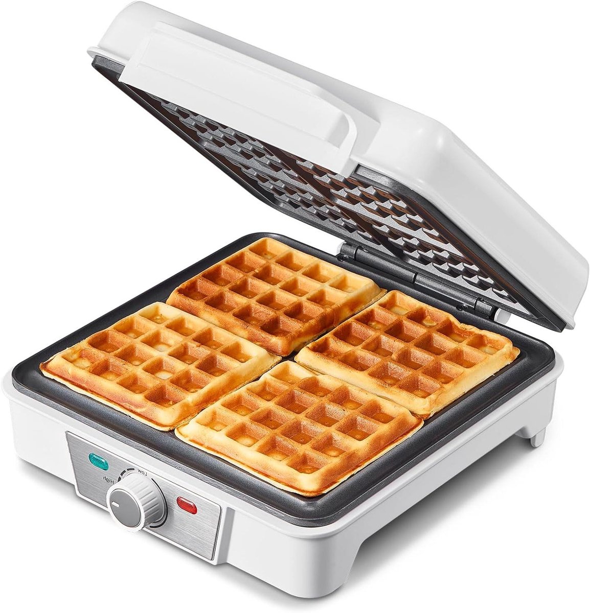 Belgisch wafelijzer Apparaat voor wafels Lekkere wafels bakken 1200 W Turbo verwarming 4 grote wafels Wit