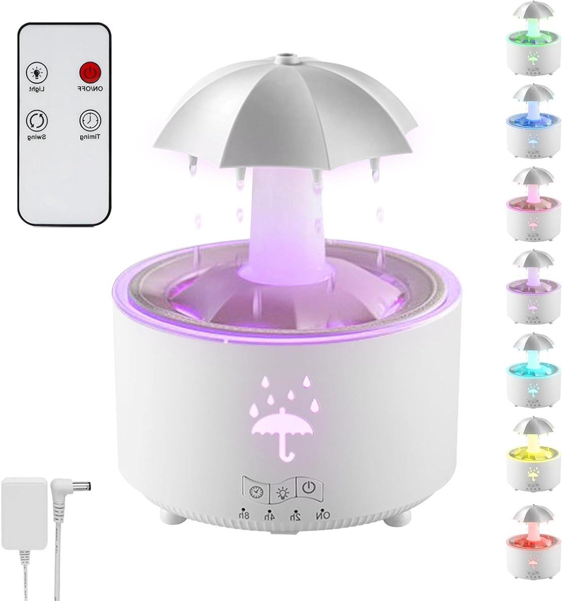 Paraplu Luchtbevochtiger - Regenlamp Diffuser - Rustgevende Sfeer - Nabootsing Regen Geluid - 350 ml - Wit
