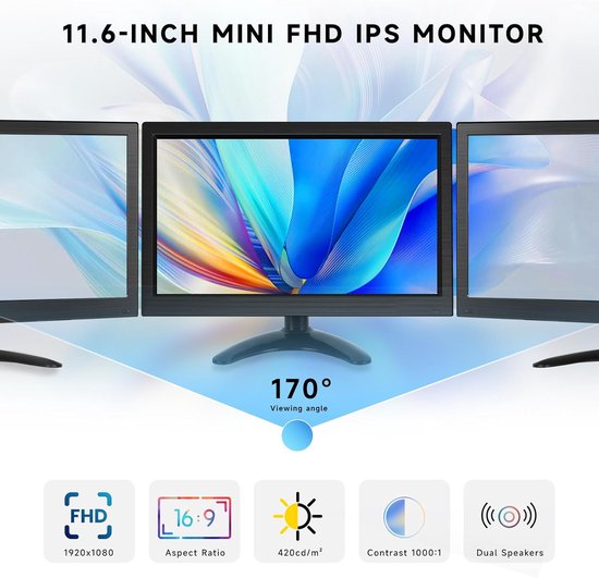 Draagbare Monitor - HD LCD Scherm - Extra Beeldscherm - Full HD 1080p - 11.6 Inch - Donkergrijs — afbeelding 5