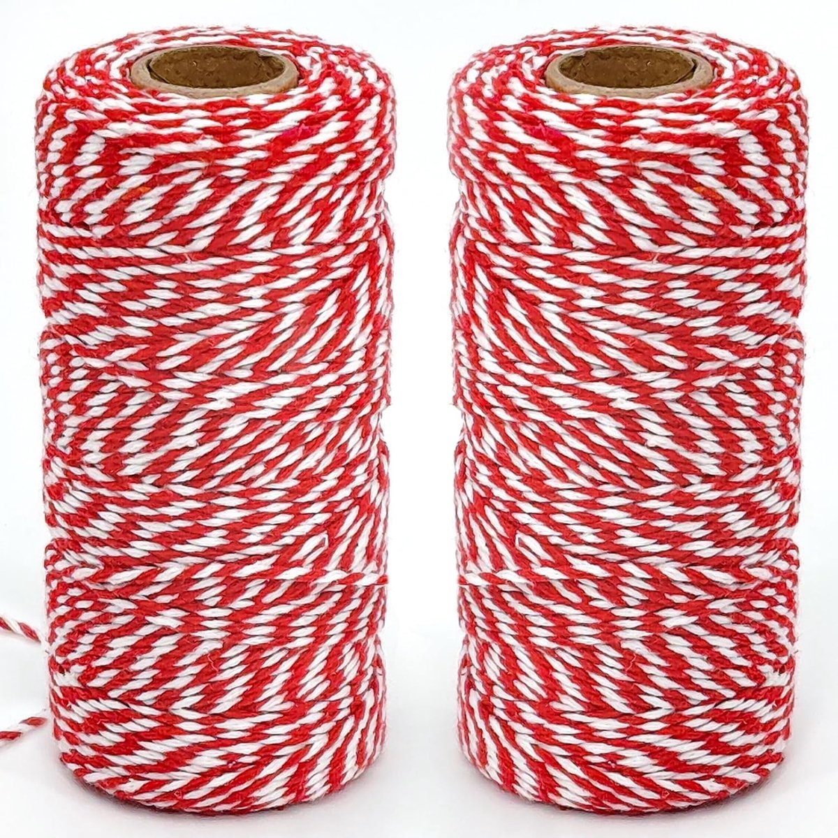 200 meter rood en wit touw, 2 rollen katoenen bakkerstouw voor kerstdecoraties, cadeauverpakking en doe-het-zelf knutselprojecten