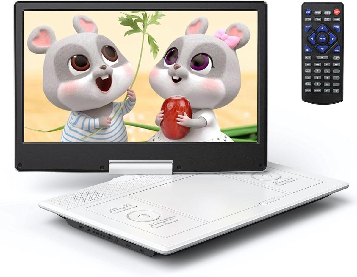 Draagbare DVD Speler - Films Kijken - Reizen Auto - Draaibaar HD Scherm - 14.1 Inch - Wit