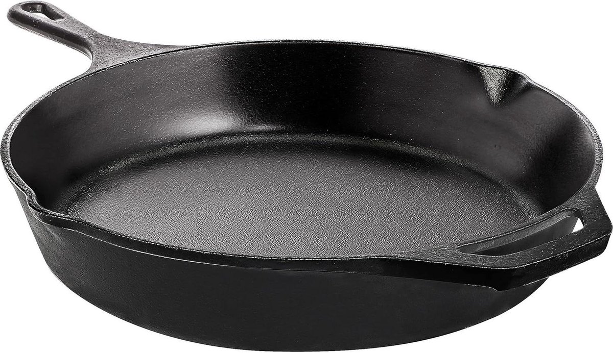 Gietijzeren Koekenpan Grillpan Ronde Pan Lekker Koken Voorgekruid & Duurzaam 26 cm Diameter Zwart