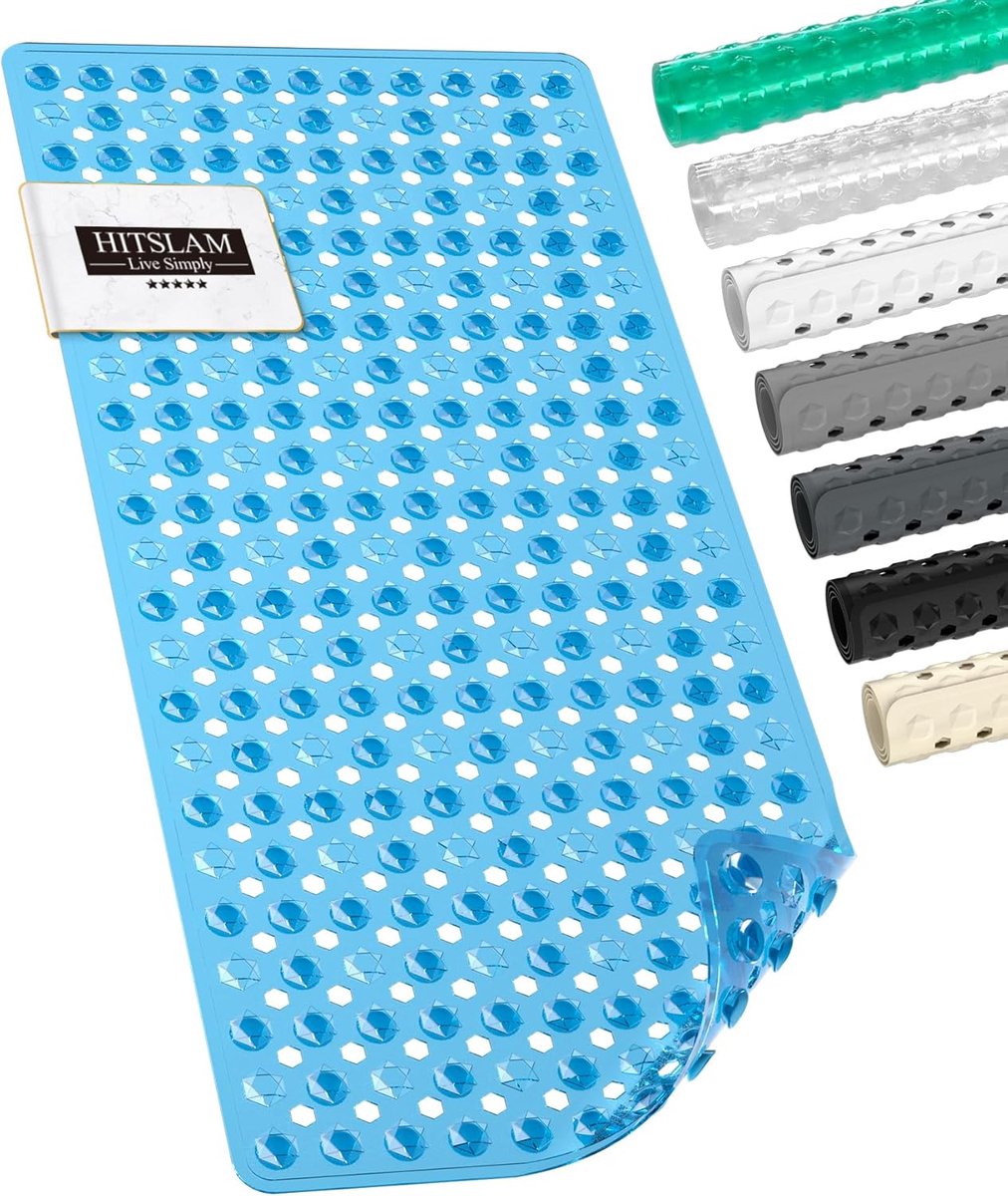 SnelShoppen - HITSLAM Badmat Antislip 89 x 40 cm - BPA-vrij, Schimmelbestendig, Machinewasbaar, Sneldrogend en Gemakkelijk te Reinigen - Blauw voor Ba