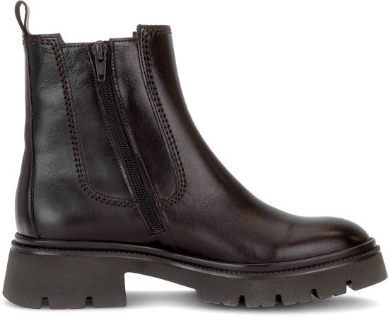 Bruine leren chelsea boot met rits en dikke zool.