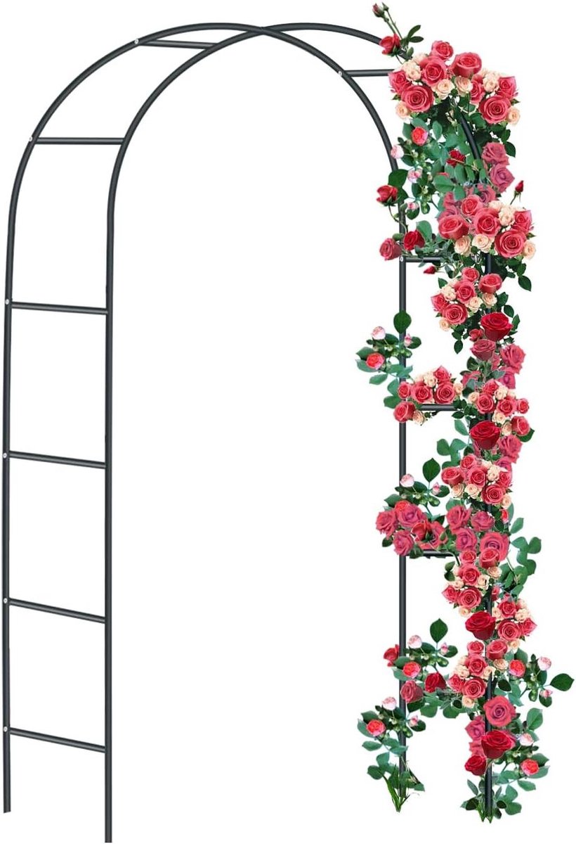 Rozenboog Metaal - Klimplant Steun - Tuin Decoratie - Roestwerend Staal - 240 cm Hoog - Zwart