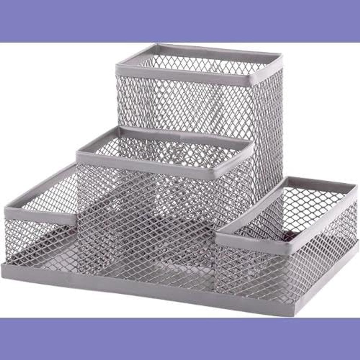 SnelShoppen - Bureauorganizer, pennenhouder, tafel-organizer van metaal, bureau-pennenkoker met notitiehouder, mesh, zilver, 103 x 154 x 103 mm
