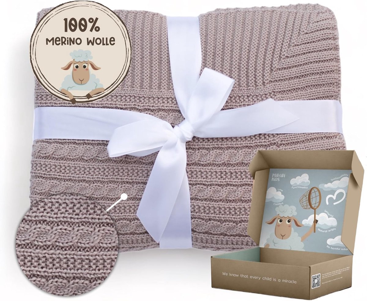 SnelShoppen - Babydeken 100% Merino Wol | Winter 75x100 cm | Swaddle Deken voor Kinderwagen, Wieg en Bed | Zacht, Ademend & Temperatuur Reguleren | Ve