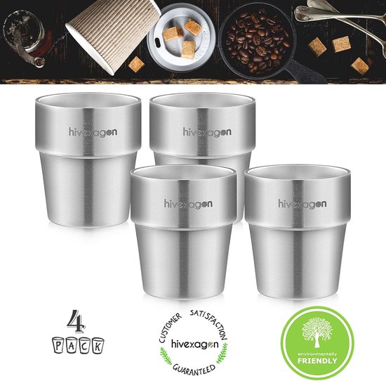 SnelShoppen - Set van 4 dubbelwandige roestvrijstalen bekers voor koude dranken, vaatwasmachinebestendig, ideaal voor feest, camping, tuin en keuken — afbeelding 5
