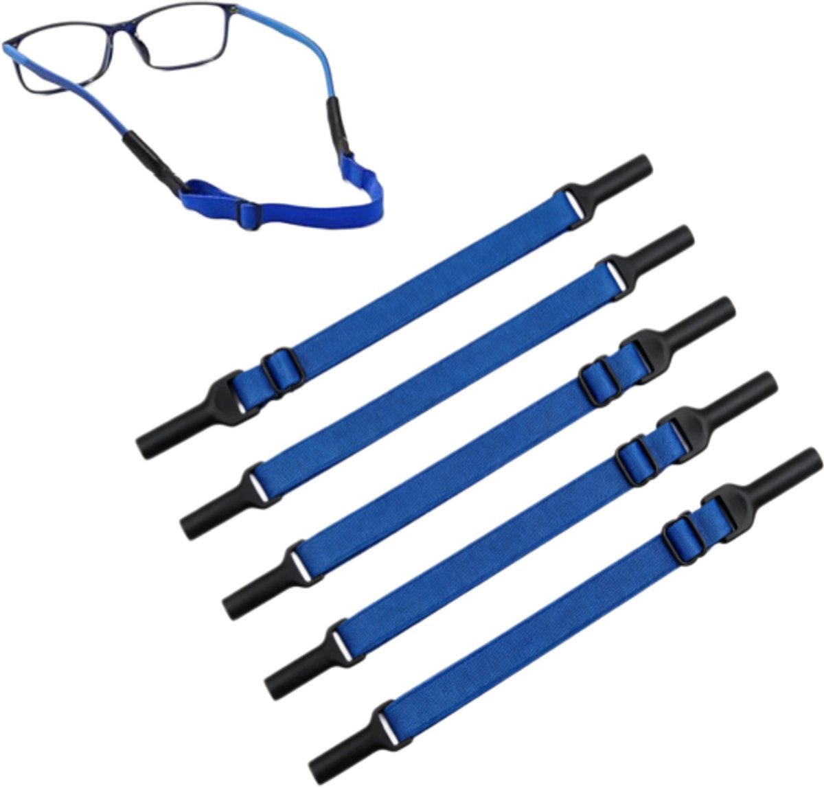 Brillenbandje - Verstelbaar - Zonnebrilbandje - Antislip - Elastisch - Unisex - Voorkomt dat de bril afglijdt - Set van 4 - Blauw