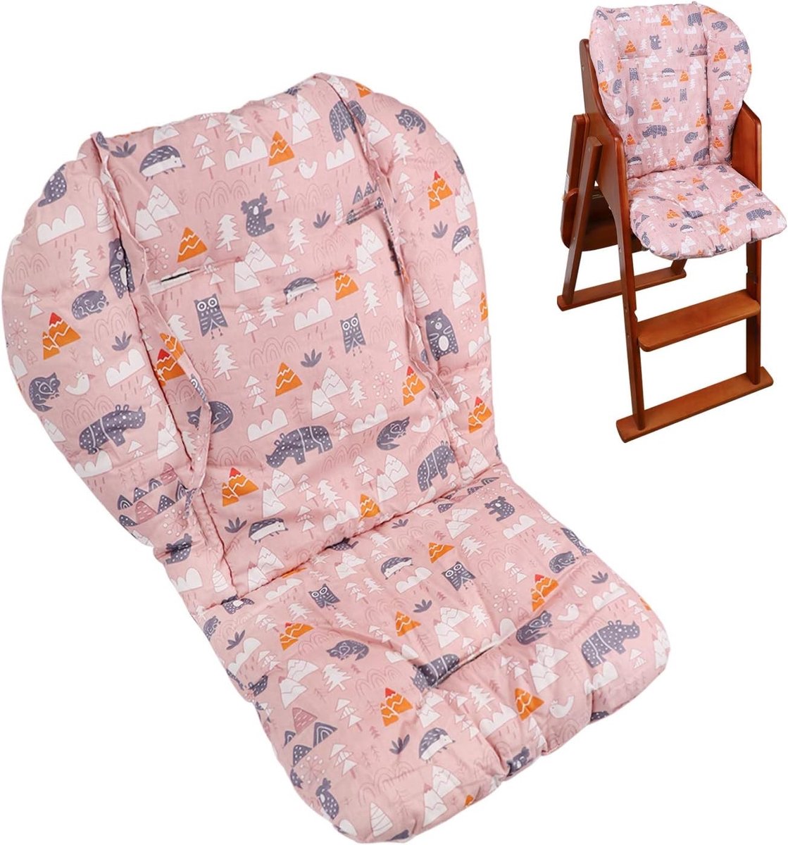 Dikke Kussen voor Houten Kinderstoel, Comfortabele Zitkussen voor Baby, Eetstoel Bekleding (Roze Bos)