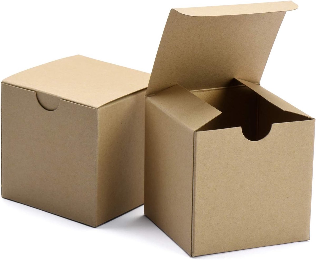 SnelShoppen - 50 stuks geschenkdozen met deksel, 10 x 10 x 10 cm, bruine kraftpapieren dozen voor knutselen, kleine geschenkdozen voor bruiloft, verja
