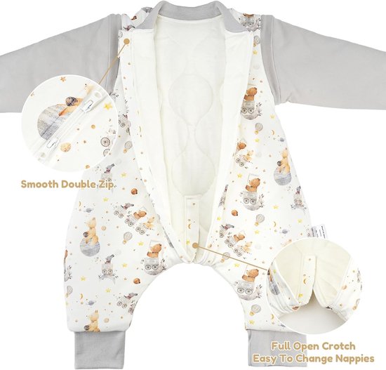 Kinderslaapzak met Voeten, 3.5 Tog, Warme Slaapzak voor Winter, Dikke Slaapzak met Verwijderbare Katoenen Mouwen, Geschikt voor Baby's en Peuters, Grijs, 80/2-3 Jaar, Comfortabel en Ademend — afbeelding 2