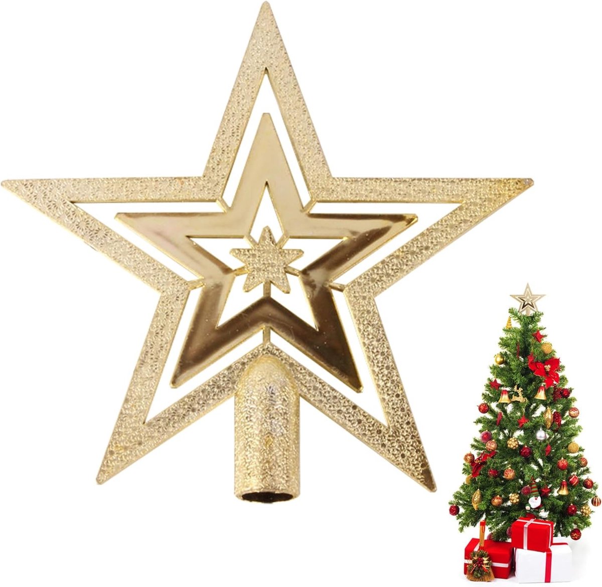 Gouden Ster Kerstboomtopper 20 cm met Glittereffect voor Kerstdecoraties en Feestelijke Versiering
