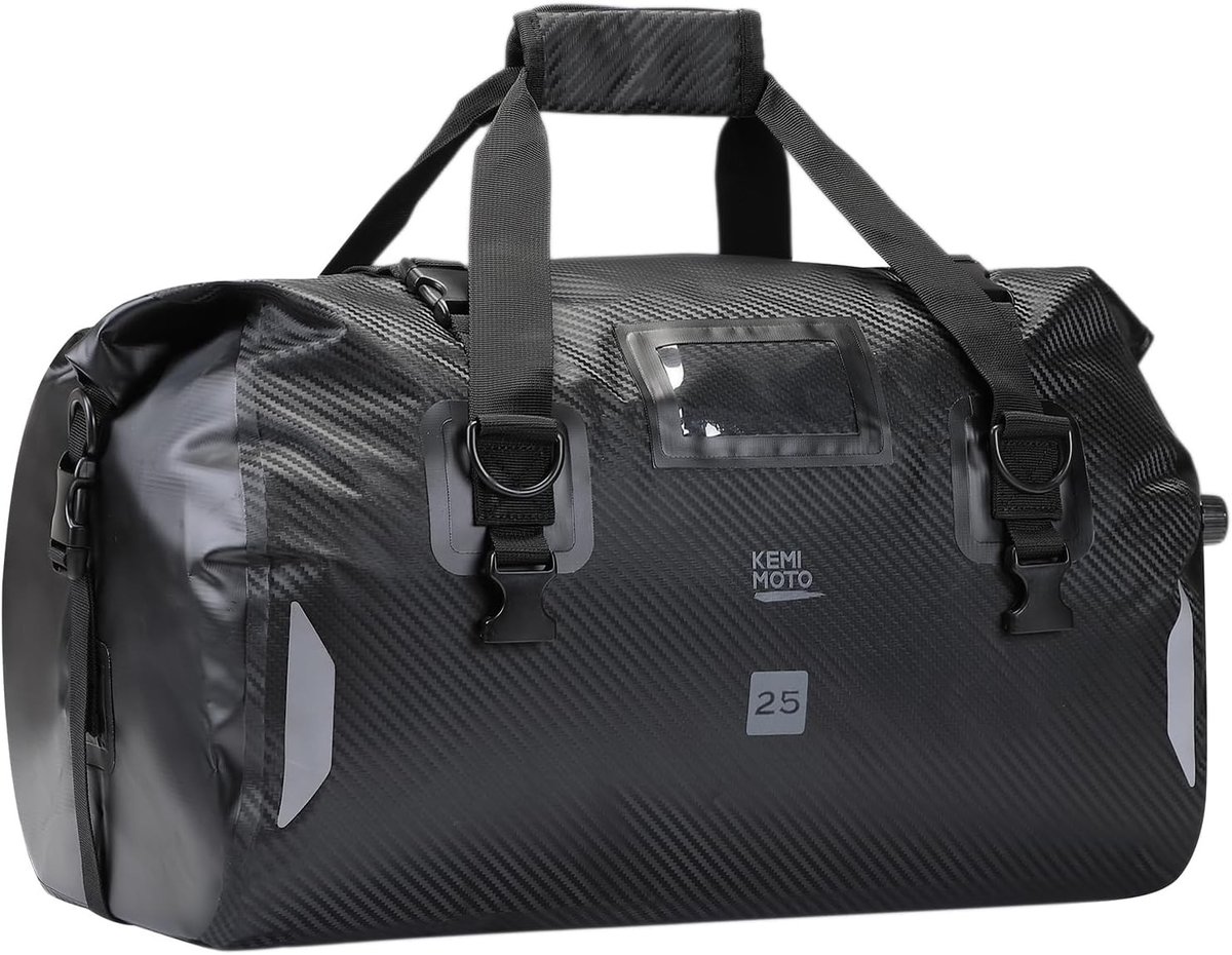 Motorfiets Achtertas 25 Liter, IPX6 Waterdichte Bagage Rol met Snelle Bevestigingsriemen, Ruime Capaciteit en Meerdere Compartimenten voor Toeren, Kamperen en Motorrijden