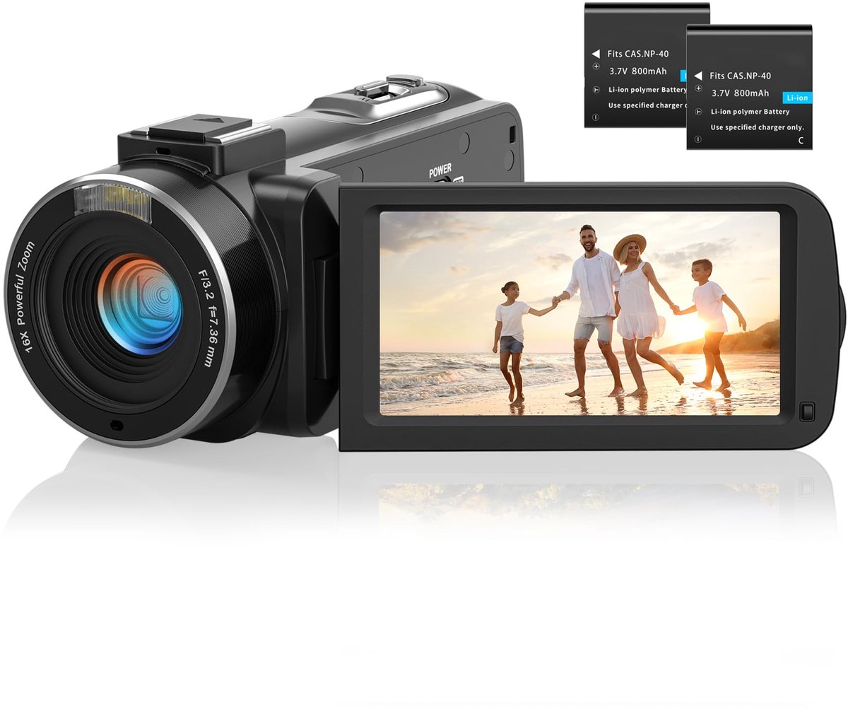 SnelShoppen - Videocamera Camcorder 1080p 36 MP IR Nachtzicht Digitale Camera met 2 Batterijen 3,0 Inch IPS Scherm Vloggingcamera 30 fps 16x Digitale