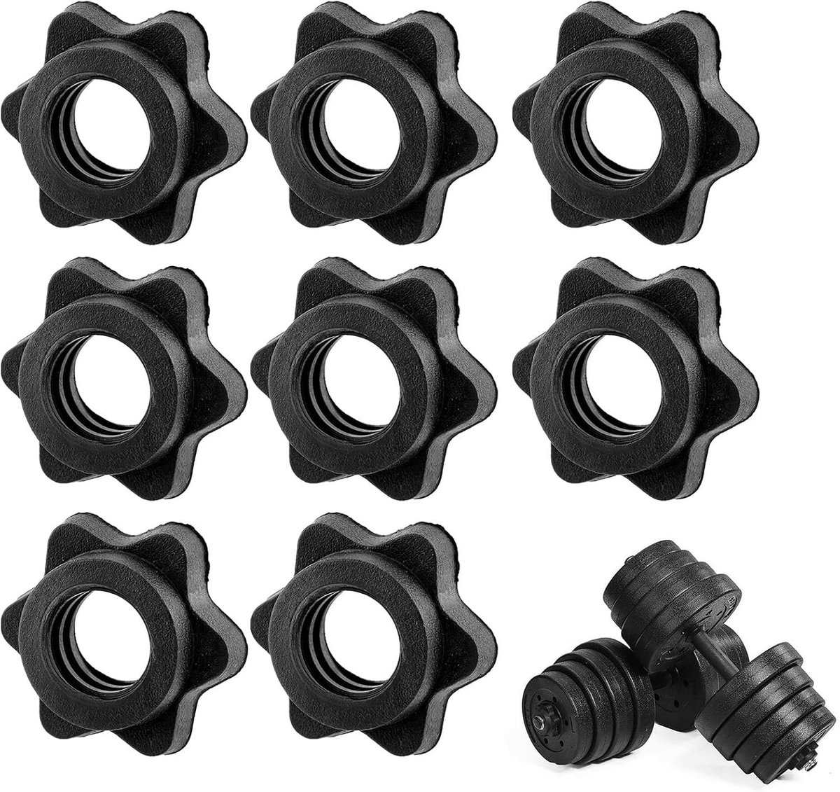 Set van 8 Dumbbell Hex Moeren en Klemmen, 25 mm Plastic Dumbbell Clips voor Gewichtheffen en Fitness Training