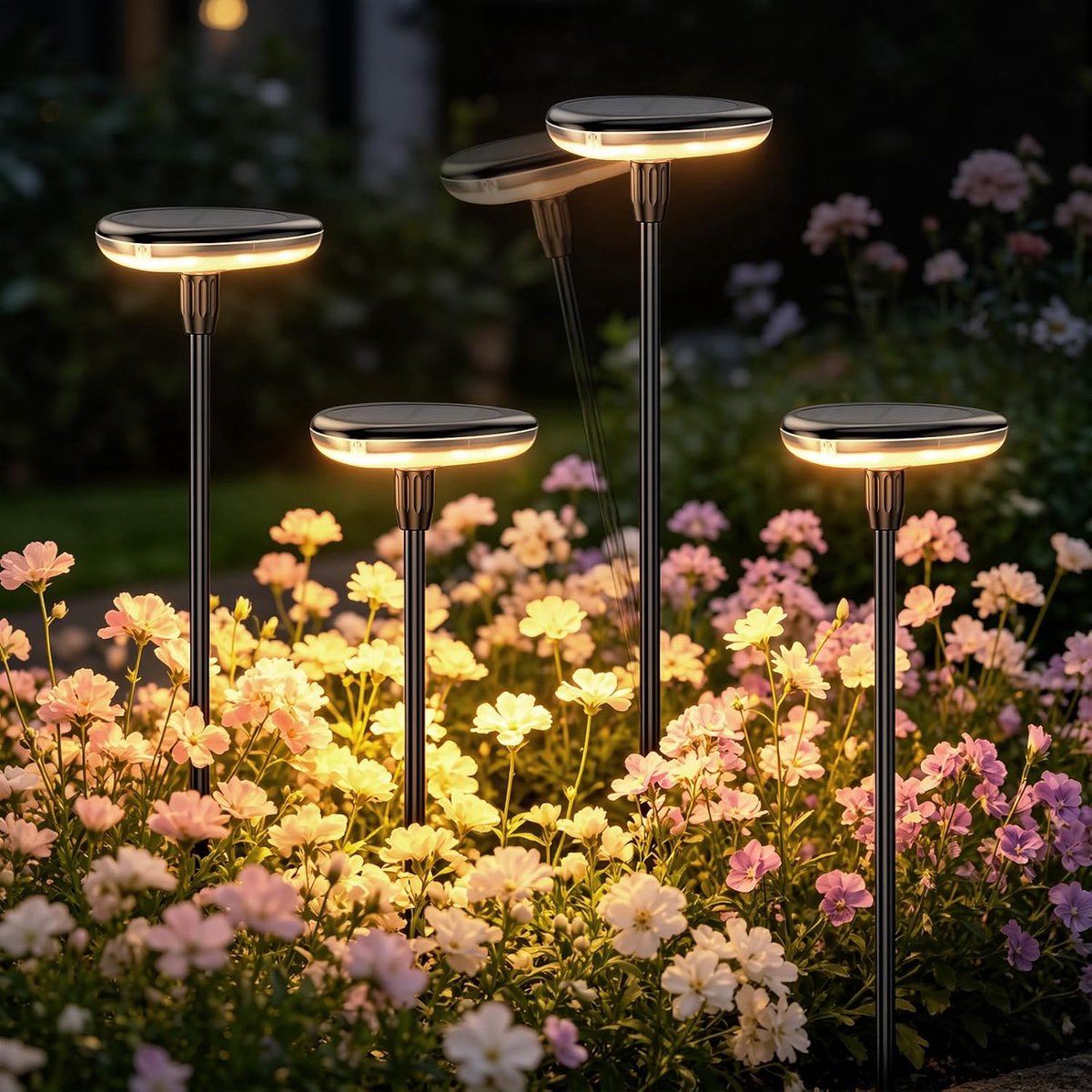Zonnelamp voor buiten, 4 stuks, warm wit, led-zonnelamp, voor buiten, tuin, IP65, waterdicht, 1000 mAh, tuinlampen met - ShopVlot