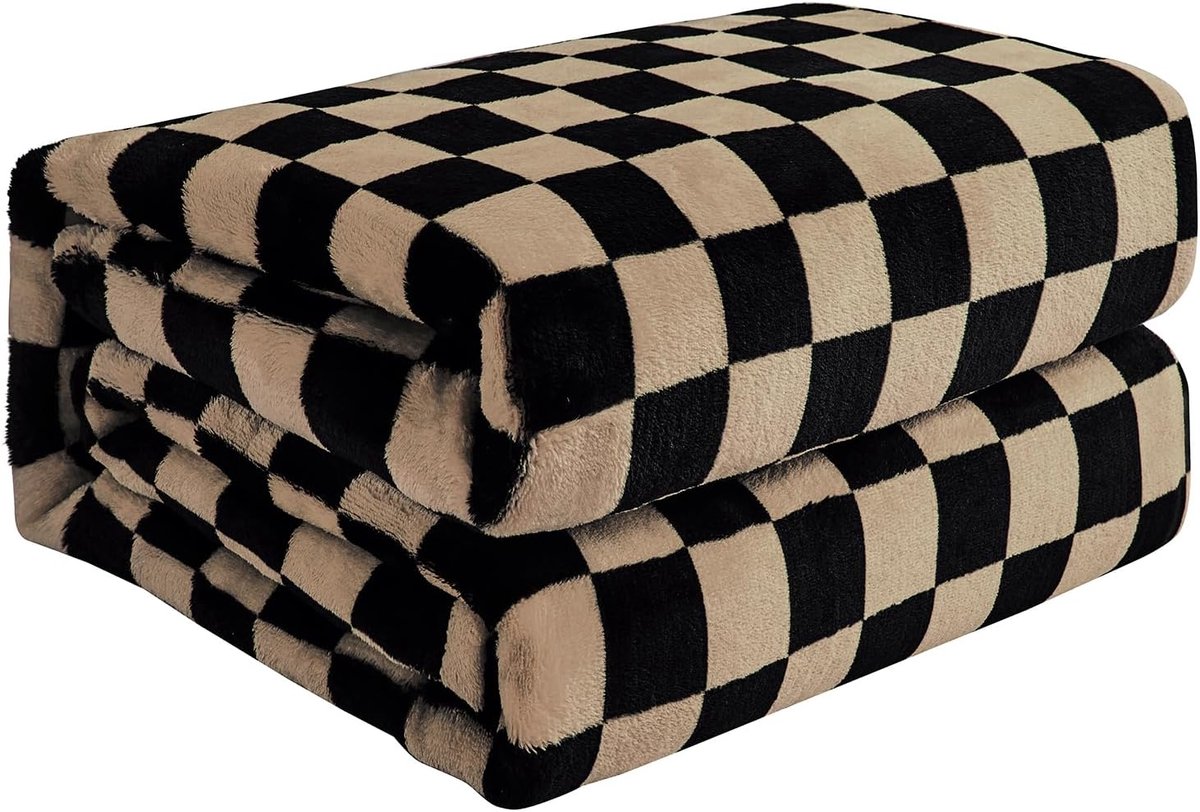 SnelShoppen - Geruite rasterprint deken voor bed, bank, 60 inch x 80 inch (152 x 203 cm), zwart-bruin, warm en comfortabel, perfect voor thuis of onde