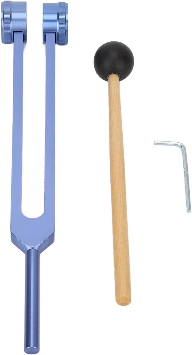 Tuning fork set 128 Hz van aluminiumlegering met verfafwerking, inclusief inbussleutel en kleine hamer voor nauwkeurige afstemming
