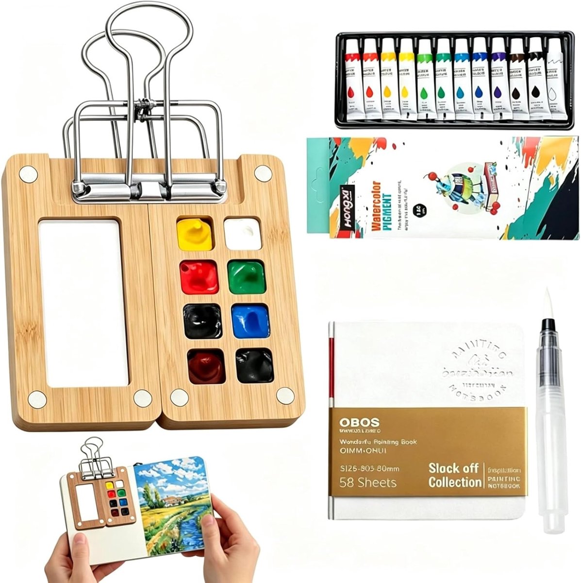 mini aquarelset - compact en lichtgewicht - 12 kleuren - ideaal voor onderweg - ShopVlot
