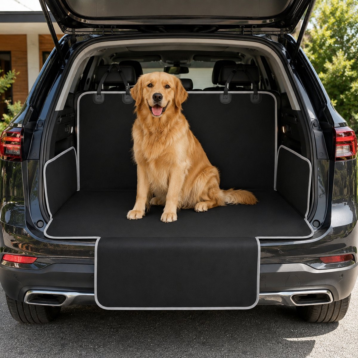 Autobeschermhoes Hond Achterbank & Kofferbak – Kofferbakbeschermer Auto – Waterdichte Hondenmat – Krasbestendige Kofferbakmat met Zijflappen – Universeel voor SUV, Stationwagen en Gezinsauto