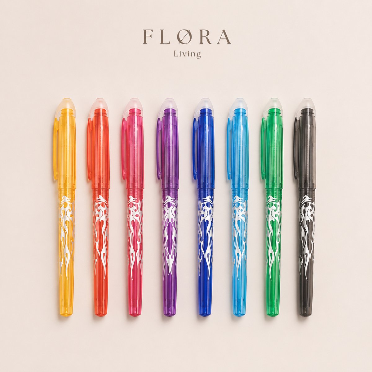 FLØRA Living Uitwisbare Pennen – 8 Stuks – Diverse Kleuren – Met Gum Dop – Hervulbaar – Rollerball Erasable Pen