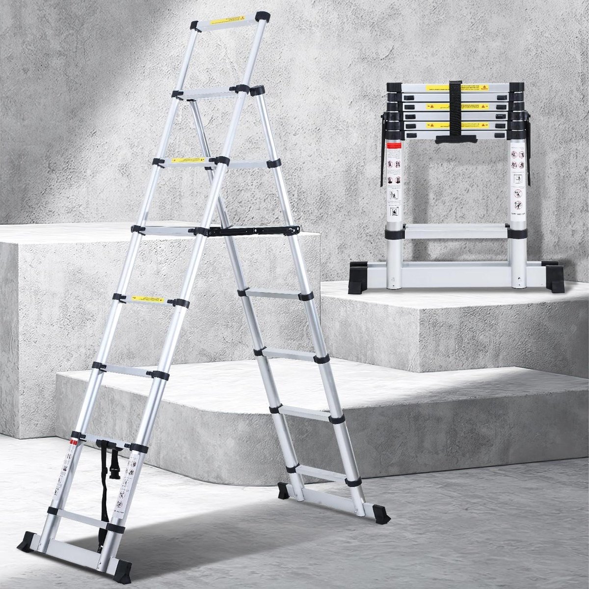 Telescopische Ladder - Vouwladder A-frame - Dakreparatie - Veiligheidsvergrendeling - 150 kg - Zilver