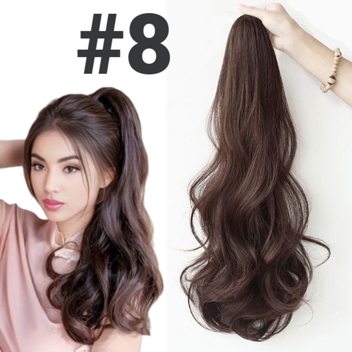 Paardenstaart - Ponytail extensions wavy - Synthetische paardenstaart – Golvend - Clip In hairextensions - Haarverlenging – Haarstuk – bruin 8# - LOUZIR