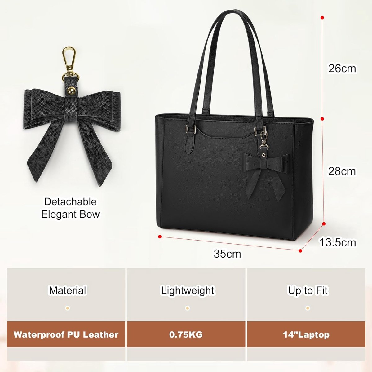 SnelShoppen - Grote Handtas voor Dames, Waterdichte Shopper, Leer Tote Bag, Werktas, Schoudertas, Hengseltas voor Kantoor, School, Zwart, Klassiek