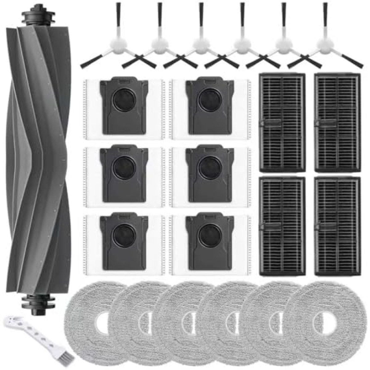 PromoHome Reserveonderdelen voor Dreame L10s Ultra Gen 2/L40 Ultra AE/Mova E30 Ultra - 1 Hoofdborstel Rubber, 6 Zakken, 4 HEPA-Filters, 6 Doeken, 6 Zijborstels