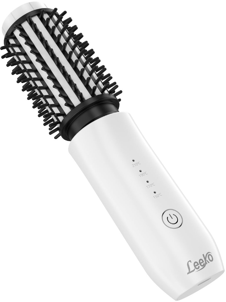 SnelShoppen - Draadloze verwarmde krulborstel 3-in-1 hete haarborstel 40 mm, USB-oplaadbaar, 4 temperatuurniveaus, draagbare krultang en stijlborstel