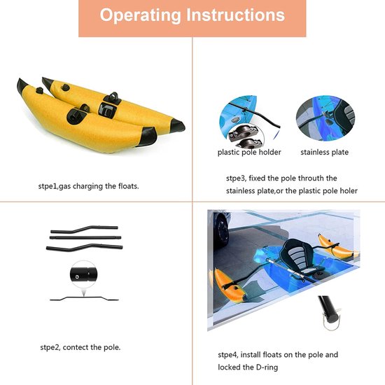 Opblaasbare Kajakstabilisator - Drijvende Bootaccessoire - Watersport Stabiliteit - Inclusief Reparatieset - 75 cm - Geel — afbeelding 2
