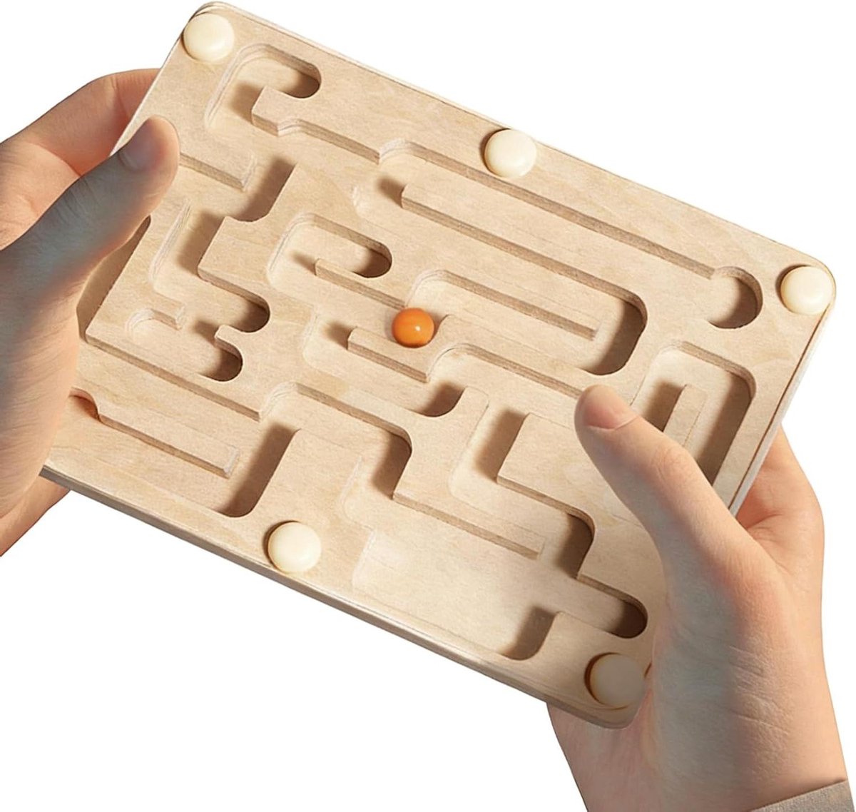 Houten Knikkerbaan Labyrint - Denkspel Activiteitenbord - Logisch Denken Oefenen - Precisie Kantelmechanisme - 15 x 11 cm - Niet gespecificeerd