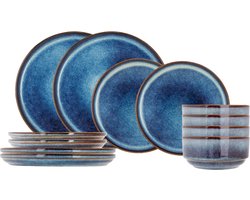 Cosy & Trendy Serviesset Jade Indigo 12-delig / 4 personen - 4 dinerborden, 4 ontbijtborden en 4 kommen