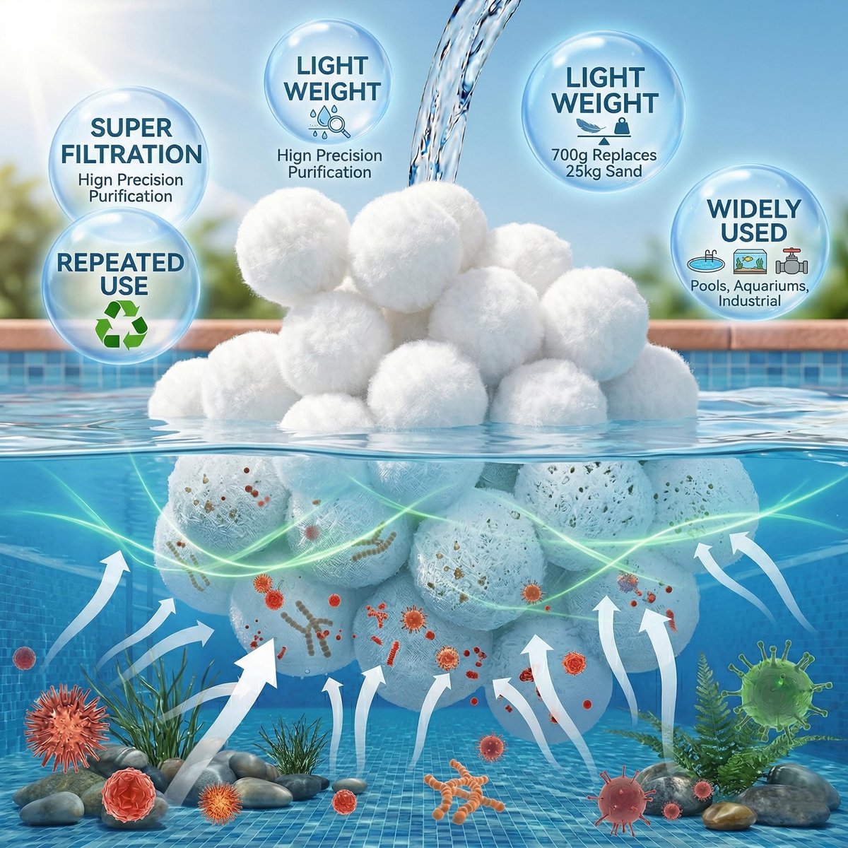 SnelShoppen - Zwembad filterballen 700 g, polysphere filterballen voor vervanging van 25 kg zand in zandfiltersystemen, perfect voor zwembad, aquarium