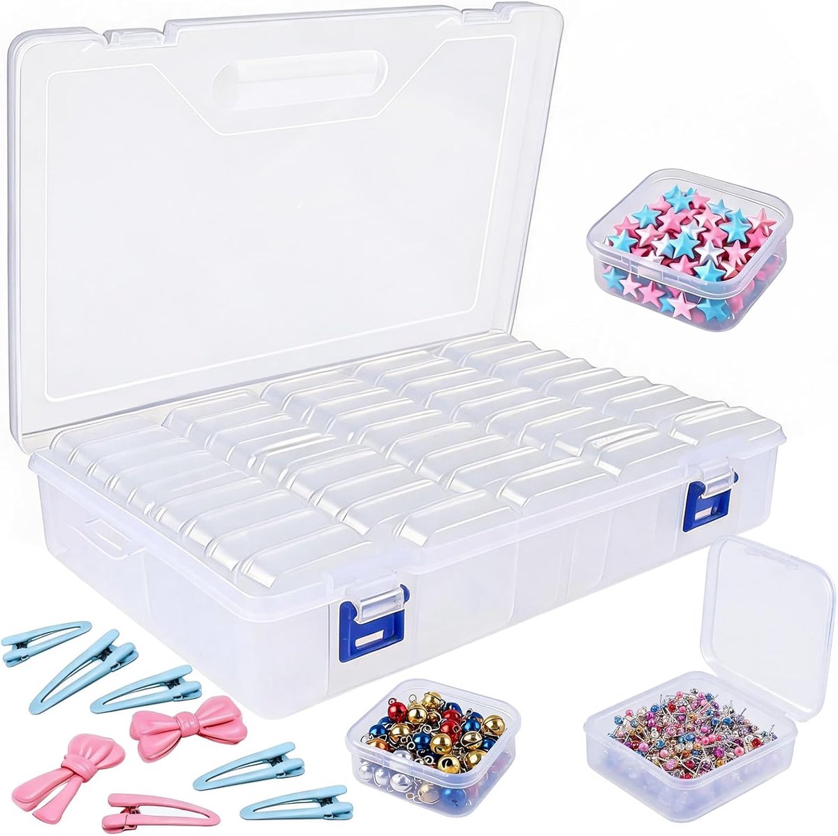 SnelShoppen - 46 Stuks Kleine Opbergdozen, Mini Bewaarboxen voor Kleinteilen, Transparante Kunststof Dozen met Deksel voor Kralen, Sieraden, Knutselsp