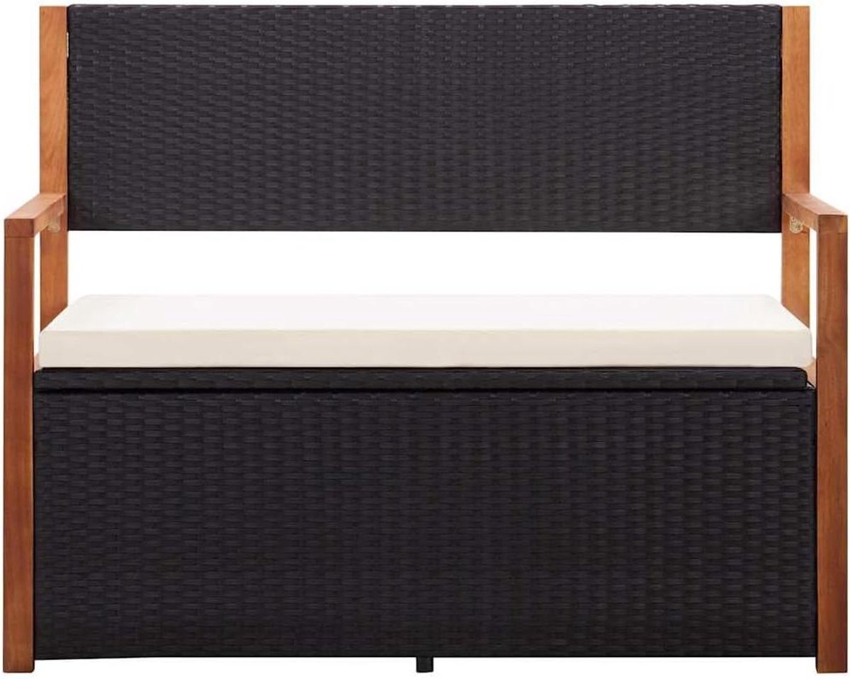 Opbergbank Rotan - Tuinbank Buiten - Buiten Zitten - Massief Hout - 115 cm - Zwart