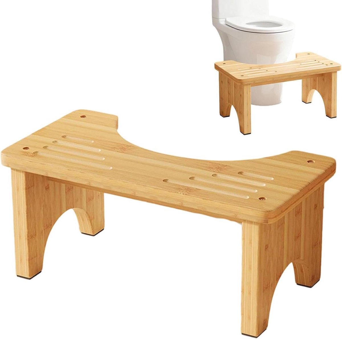 Toilet Voetenbankje - Poepkruk - Natuurlijke Houding - Antislip Houten Ontwerp - 40x20x17 cm - Houtkleur