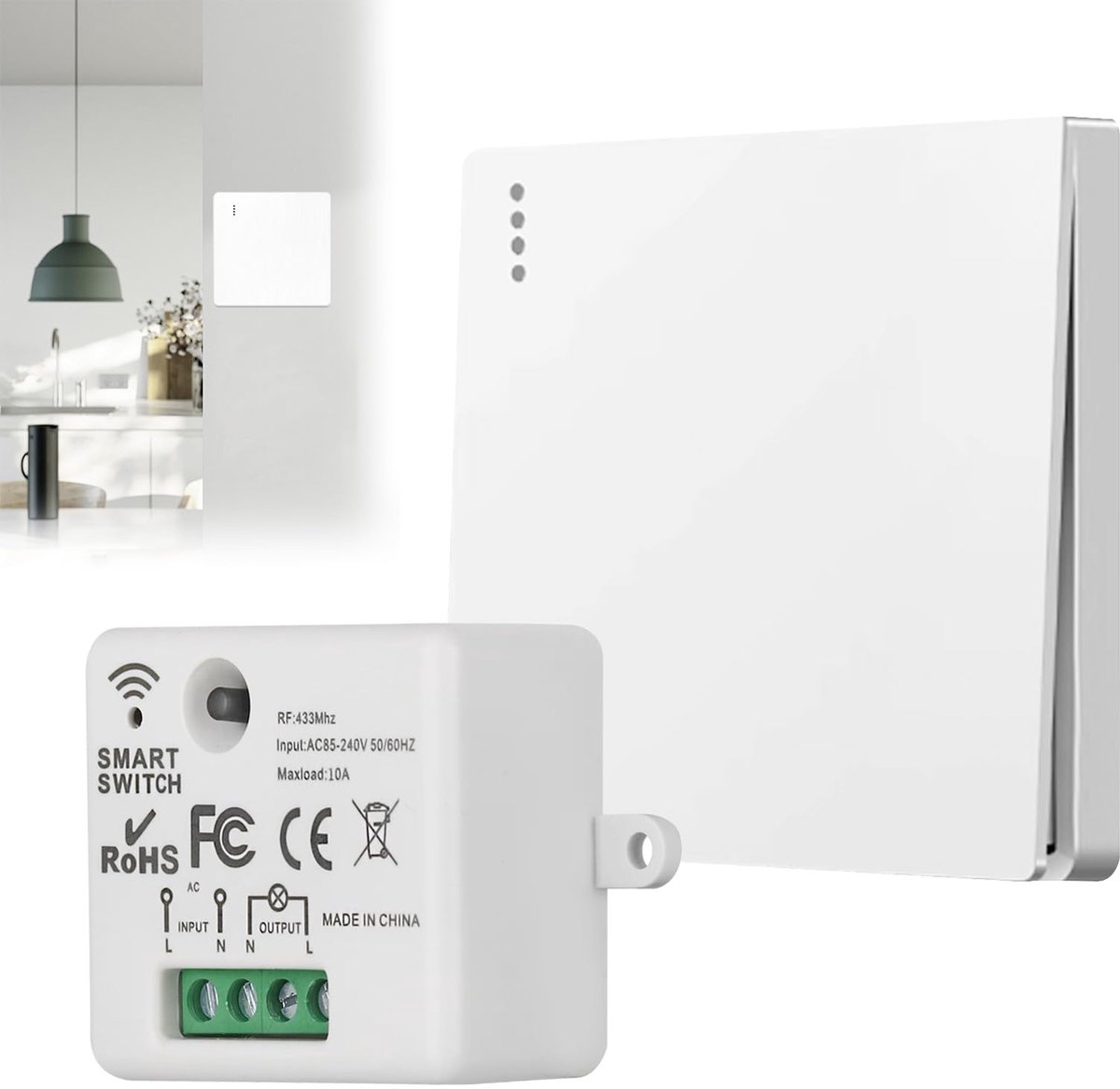 SnelShoppen - Draadloze Lichtschakelaarset 433 MHz, Ontvanger 10 A, 230 V, Afstandsbediening tot 200 m, Eenvoudige Aan/Uit Bediening voor Verlichting
