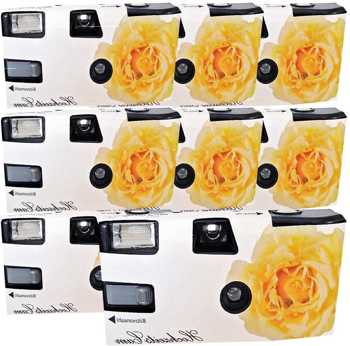 Wegwerp Camera Set - Feest Camera - Herinneringen Vastleggen - Met Ingebouwde Flits - 8 Stuks - Geel