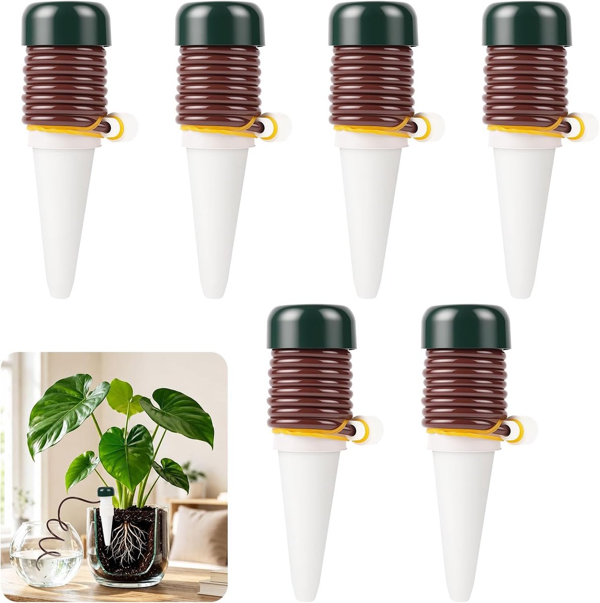 Automatische irrigatie voor potplanten, 6 stuks | Druppeldispenser met langzame afgifte, dagelijks gebruik thuis, vakantie, wit