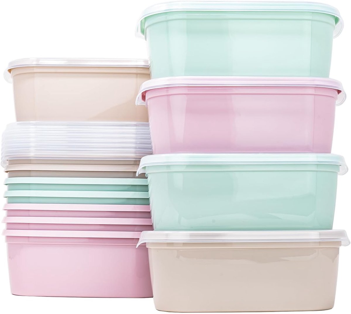 Voedselcontainers van kunststof, 1,1 l, 12 stuks, voedselcontainers | BPA-vrij, geschikt voor magnetron, vaatwasser, vriezer, container met deksel, stapelbaar