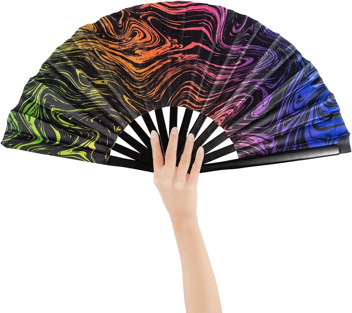 Handwaaier, vouwwaaier, bamboe, Oxford, groot, opvouwbaar, Chinese/Japanse decoratie, rave waaier, zomerwaaier voor bruiloft, feest, dans, muziekfestival, prestaties (kleurrijk2)