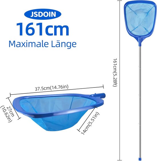 Zwembadschepnet 161 cm lang met telescoopstang, 14,5 cm diep schepnet fijnmazig - voor vijver, algen en Bestway-zwembaden, spa, vijvers, whirlpools — afbeelding 2