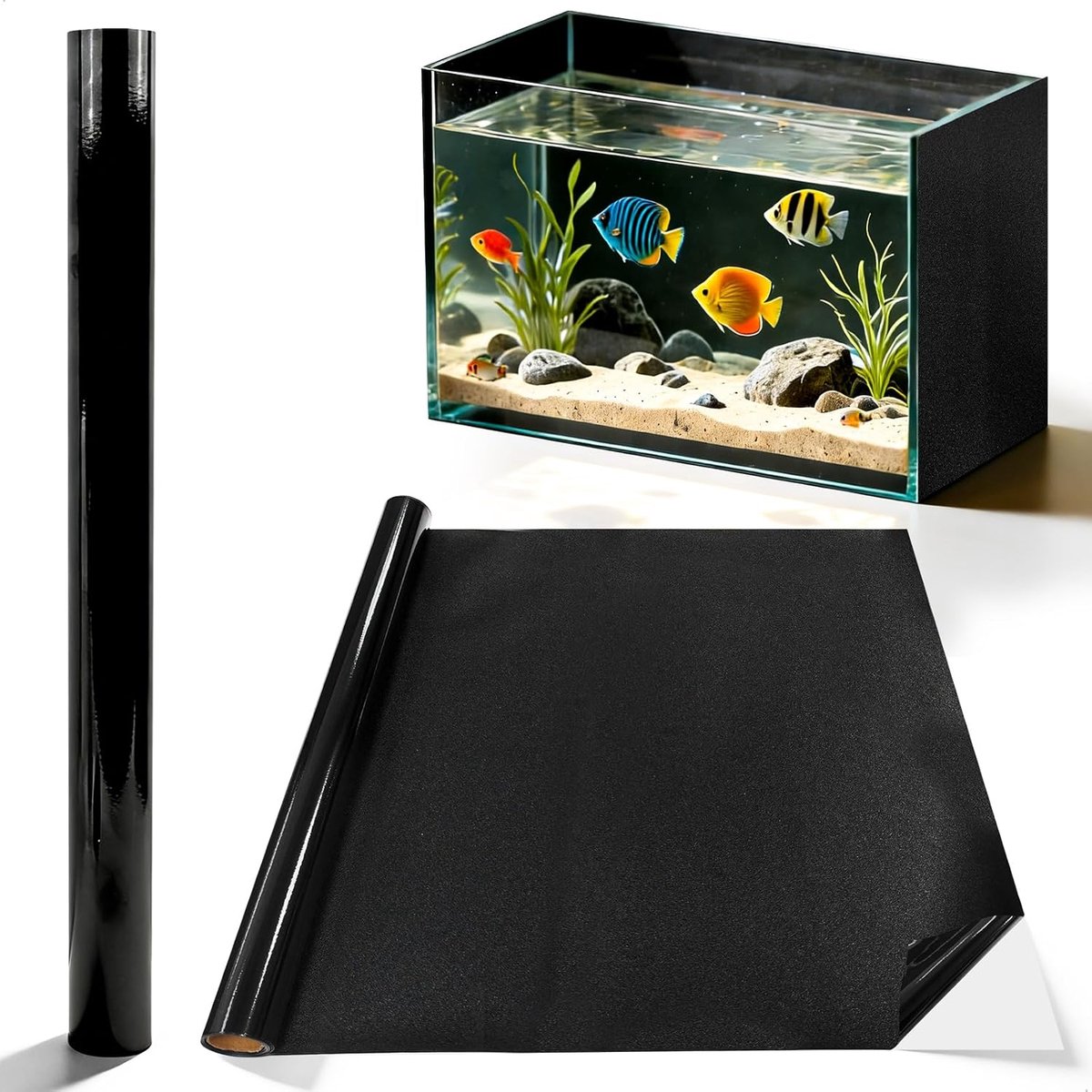 3D-aquarium-achtergrondfolie, 40 x 200 cm, folie voor aquariumachtergrond, terrariumachterwand, zelfklevend voor zwarte pvc-achterwand, op maat te snijden