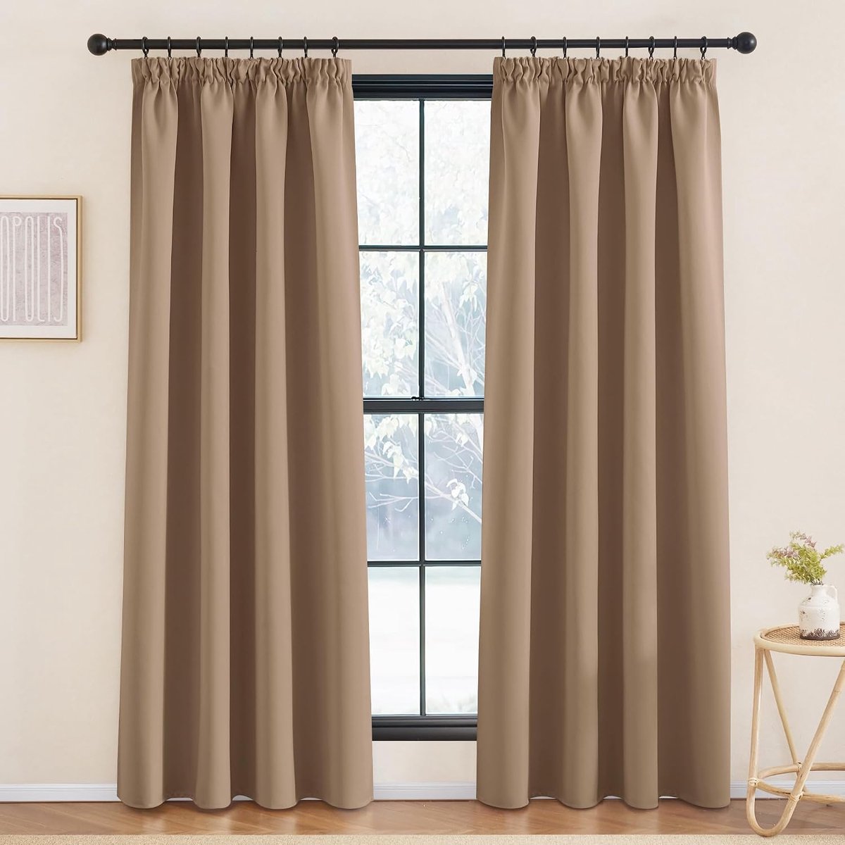 Effen Kleur Verduisterende Gordijnen, Warmte-isolerende Gordijnen, Stijlvol, Geschikt voor Woonkamer Slaapkamer,140B x 200H cm (2 Panelen),Cappuccino