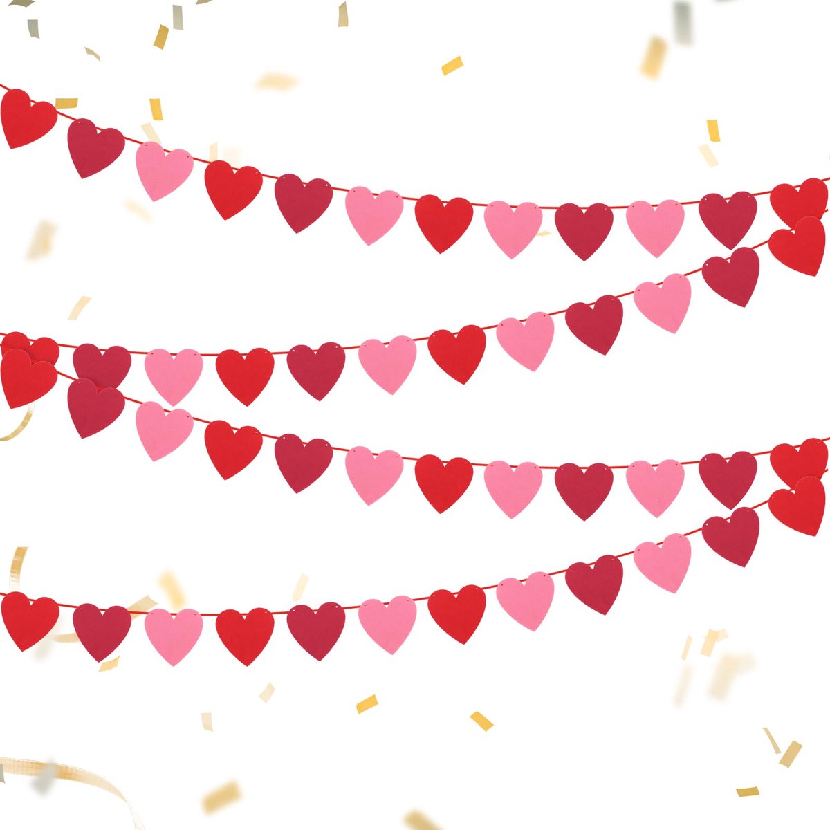 4 stuks hartvormige slingers, decoratie voor Valentijnsdag, rode vilten banner, rode harten om op te hangen, voor bruiloften, verjaardagen, feesten